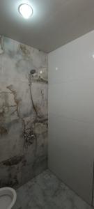 甘贾Ganja hause的一间带卫生间和石墙的浴室