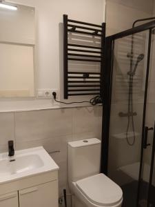 马德里Gregorio Marañón Apartment 3的浴室配有卫生间、淋浴和盥洗盆。