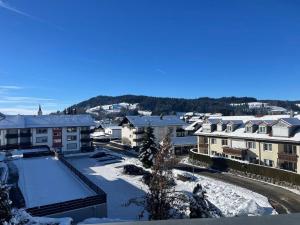 上施陶芬BERGblume im Zentrum inkl. Staufen PLUS的积雪中小镇的正面景色
