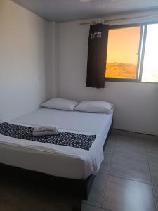 NorcasiaHOTEL NORCASIA RIOS Y AVENTURAS的一间卧室设有一张大床和窗户