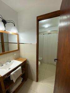 科斯塔德埃斯塔博斯克埃斯特山林小屋的一间带水槽、卫生间和镜子的浴室