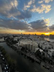 开罗Nile view apartment的享有河流和建筑的城市美景