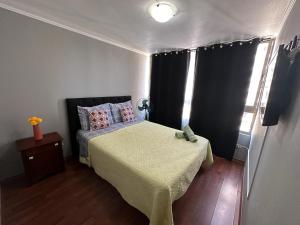 圣地亚哥Apartamentos Orquídea Suite的小卧室配有一张带黄色床罩的床