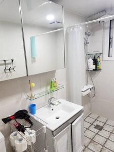 济州市Aewol Gwangryeong House的白色的浴室设有水槽和镜子