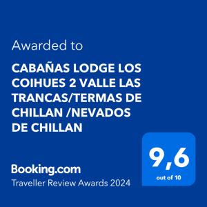 平托CABAÑAS LODGE LOS COIHUES 2 VALLE LAS TRANCAS/TERMAS DE CHILLAN /NEVADOS DE CHILLAN的手机的屏幕,带有单词aza旅舍文化的功能