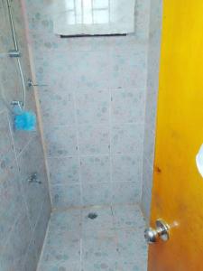 苏瓦Elizabeth Accomodation-Your Home Away from Home的带淋浴的浴室,铺有瓷砖地板。