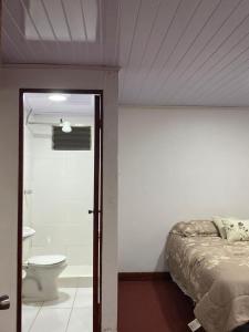 圣何塞CasaZheng的一间卧室配有一张床,浴室设有卫生间