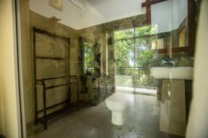 丹不拉Evergreen Hotel Dambulla的一间带卫生间、水槽和窗户的浴室