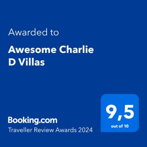 Anse KerlanAwesome Charlie D Villas的被授予了一流慈善别墅的蓝色标语