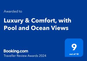 BijiloLuxury & Comfort, with Pool and Ocean Views的图书馆主页的屏幕和舒适设施,享有游泳池和大海的景色