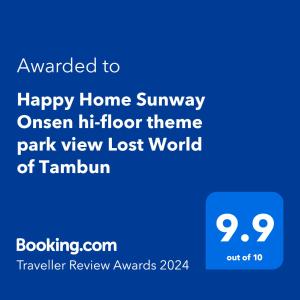 淡文Happy Home Sunway Onsen hi-floor theme park view Lost World of Tambun的一段文字信息,上面写着“快乐的家庭调查”这个词,看不到的希尔顿主题公园景观