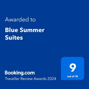 BingagBlue Summer Suites的蓝色屏幕,上面的文本被授予蓝色夏季服务