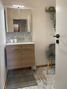 那慕尔Suite 26-Appartement au coeur de Namur的一间带水槽、镜子和椅子的浴室