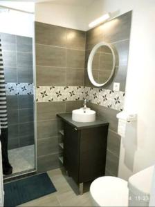 奥雷龙圣但尼Le Patio - Saint-Denis d’Oléron的一间带水槽、卫生间和镜子的浴室