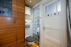 阿姆斯特丹桑德拉公寓 的一间带卫生间和玻璃门的浴室