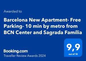 巴塞罗那Chic Apartments Barcelona- Free Parking-10 min by metro from BCN Center的从地铁中至少从bcn中心看一次新约的屏幕