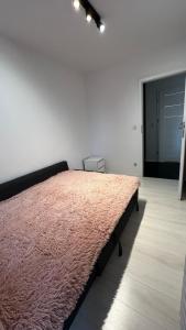 克拉科夫Nowe mieszkanie 4-osobowe z ogródkiem Kraków的一间卧室配有一张带粉色毯子的大床
