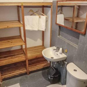 卢纳将军城1-BR flat with kitchen private bath hot and cold shower的一间带卫生间和水槽的小浴室