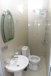 巴统Emilia的一间带卫生间、水槽和镜子的浴室
