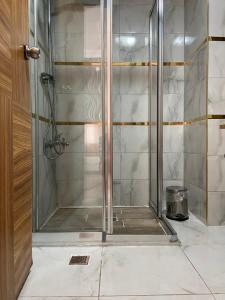 安塔利亚Serenity suites Hotel的浴室里设有玻璃门淋浴