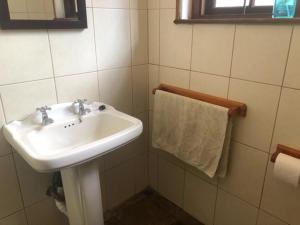约翰内斯堡Waverley Guest House的一间带水槽和毛巾的浴室
