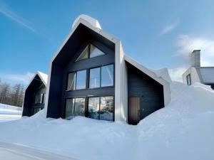 二世古Niseko White Villas1的雪中的一个黑房子