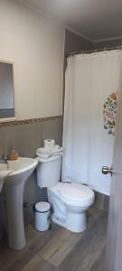 圣阿方索Hostal Los Peñones的浴室配有白色卫生间和盥洗盆。