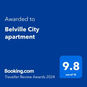 贝尔格莱德Belville City apartment的一部手机的屏幕,手机的文本被授予贝尔维尔城市公寓