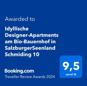 塞基兴Idyllische Designer-Apartments am Bio-Bauernhof in SalzburgerSeenland Schmiding 10的手机的屏幕,上面的文字被授予唇膏设计师的任命