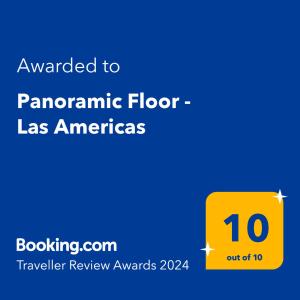 美洲海滩Panoramic Floor - Las Americas的标有美国全景地板文字的黄色标志