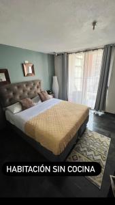 圣地亚哥santa victoria room的一间卧室设有一张大床和大窗户
