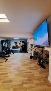 雷焦卡拉布里亚B&B Confort的大型客房设有带平面电视的健身房。