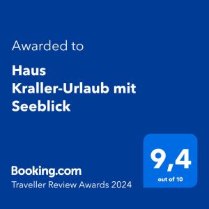 米尔施塔特Haus Kraller-Urlaub mit Seeblick的带有被授予的“kalker ukuk”字样的手机的截图