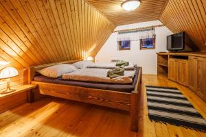 维特科维采Chaloupka u Káji的木天花板的客房内的一张床位