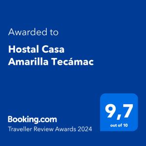 Santa Cruz TecamacHostal Casa Amarilla Tecámac的给医院的cassa amandaennaenna的单词的蓝色文本框