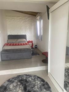 弗洛里亚诺波利斯Casa beira do mar的一间卧室,卧室内配有一张床和地毯