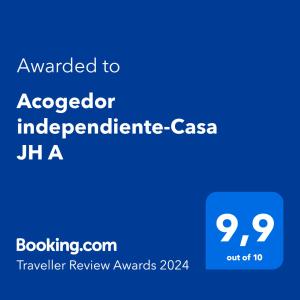 Acogedor independiente-Casa JH A的证书、奖牌、标识或其他文件