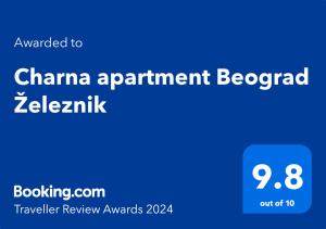 ŽeleznikCharna apartment Beograd Železnik的蓝标,用中国公寓开发商之天顶的话