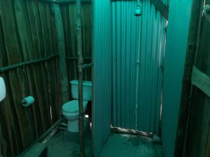 奎波斯城米格尔冲浪营地旅馆的木制摊位内带卫生间的浴室