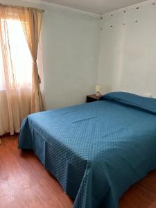 奇廉Departamentos Arrayán的一间卧室设有蓝色的床和窗户。