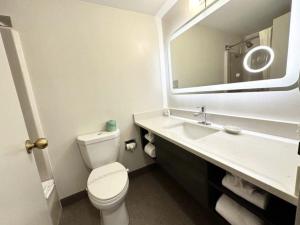 锡达拉皮兹Kiteville Cedar Rapids的一间带卫生间、水槽和镜子的浴室