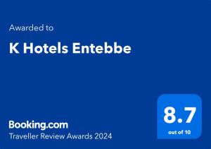 恩德培K Hotels Entebbe的k酒店企业字样的蓝色标志