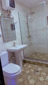 莱基Sammy's Place的浴室配有卫生间、盥洗盆和淋浴。