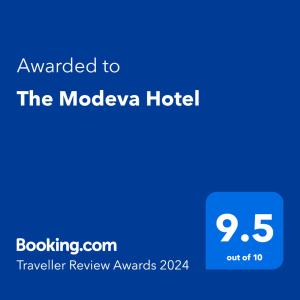 北碧The Modeva Hotel的摩波瓦酒店一张带给摩波瓦酒店文本的屏幕
