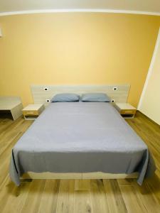 Sogni d'insonnia的一间卧室配有一张带蓝色枕头的大床