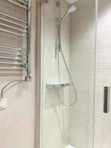 恩坎普Apartamento Mirador Encamp的浴室里设有玻璃门淋浴