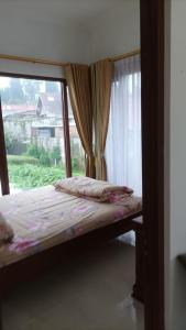 塔旺曼谷Villa Kusuma Tawangmangu的一张位于带大窗户的房间内的床铺