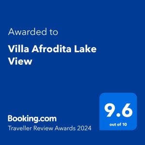 奥赫里德Villa Afrodita Lake View的手机的屏幕,短信被授予别墅里科塔湖