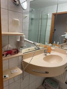 圣恩吉玛Pleskini Apartments的一间带水槽和镜子的浴室