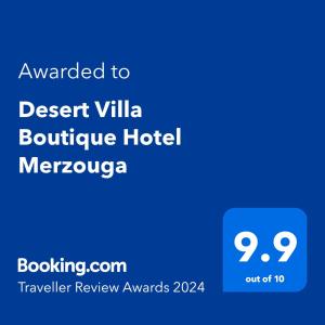 Desert Villa Boutique Hotel Merzouga的证书、奖牌、标识或其他文件